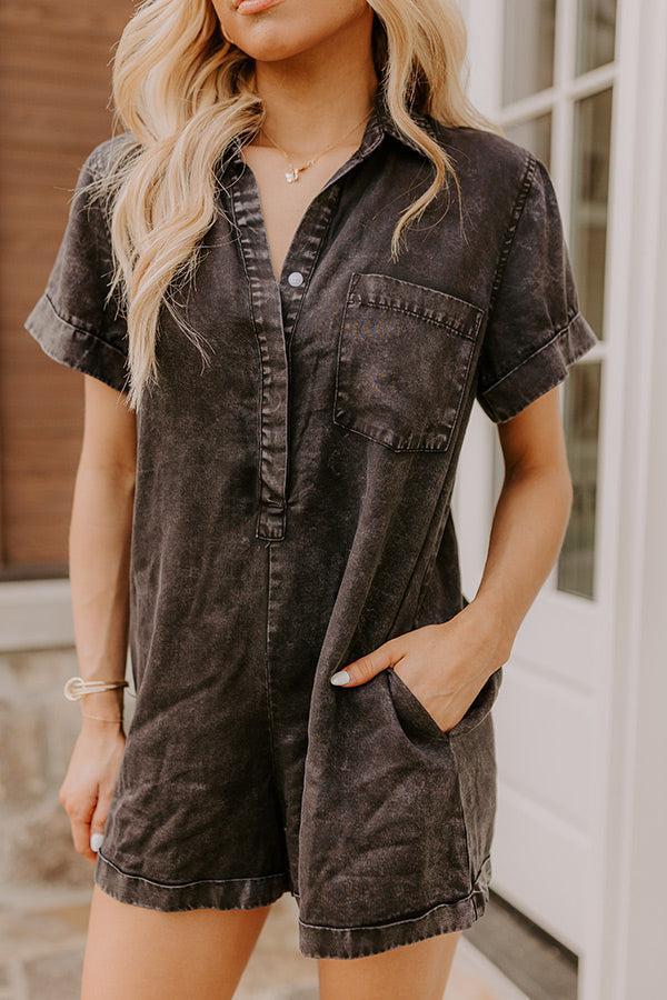 Park Days Ahead Chambray Romper in Vintage Black Product Image