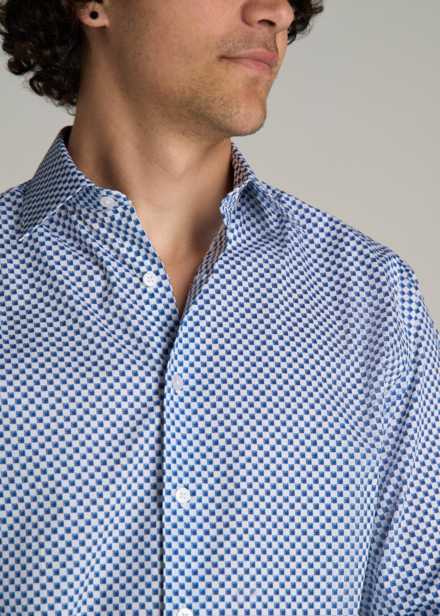 Premium Dress Shirt for Tall Men in Blues Check Product Image