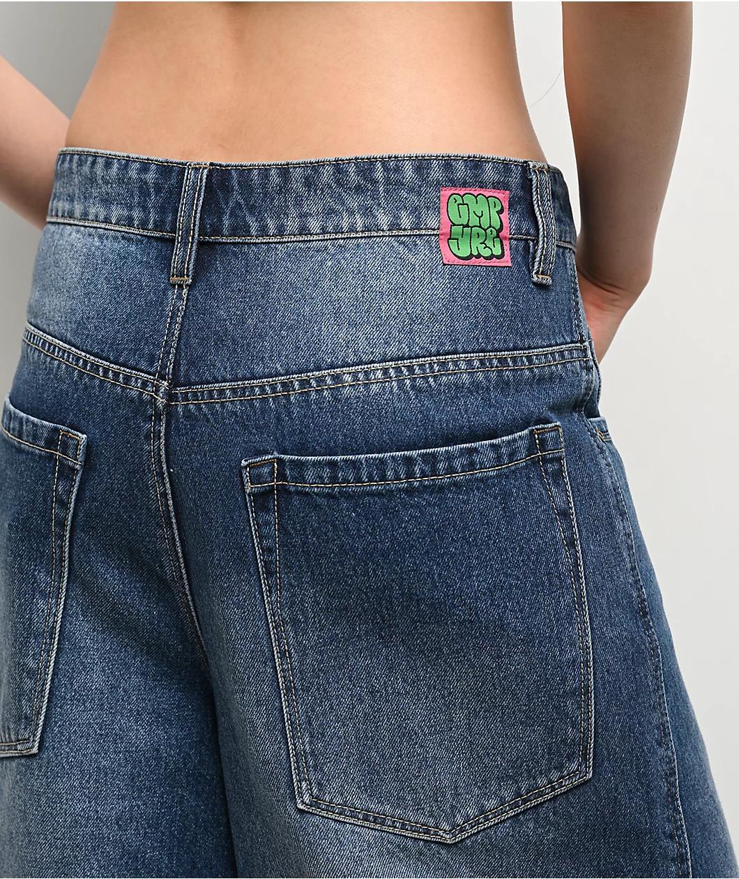 Empyre Extent Blasted Blue Wash Wide Leg Shorts Product Image