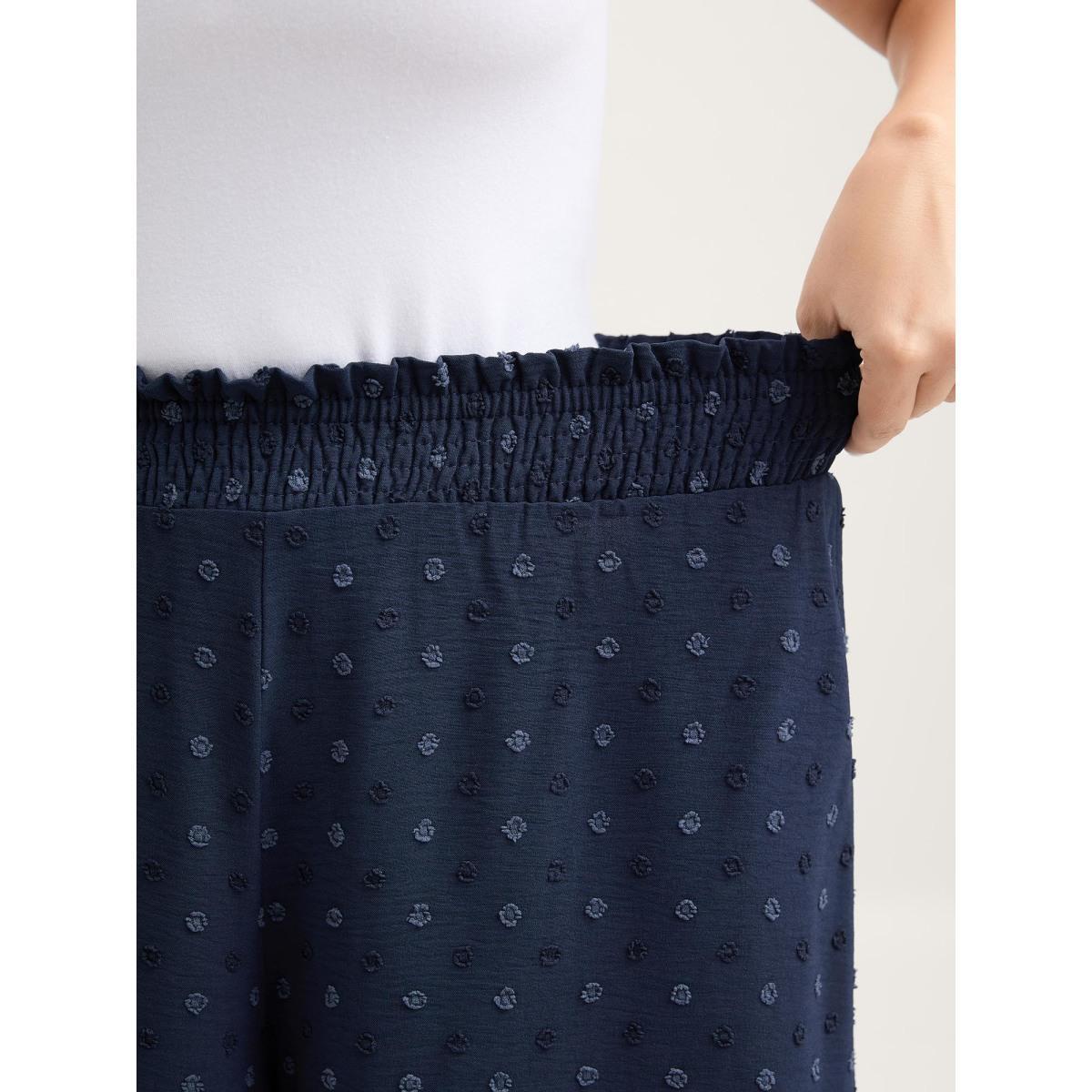 Plus Size Textured Polka Dots Irregular Wide-Leg Pants Women Indigo Loose Mid Rise Everyday-Elegant Pants BloomChic 18-20/2X Product Image
