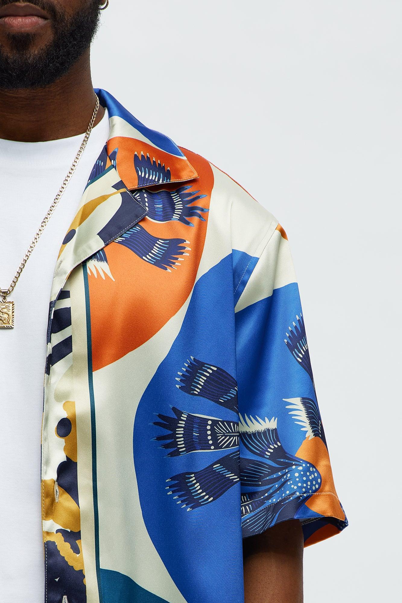 Relaxed Sea Vibe Cuban Collar Button Up Shirt - Multi Color Product Image