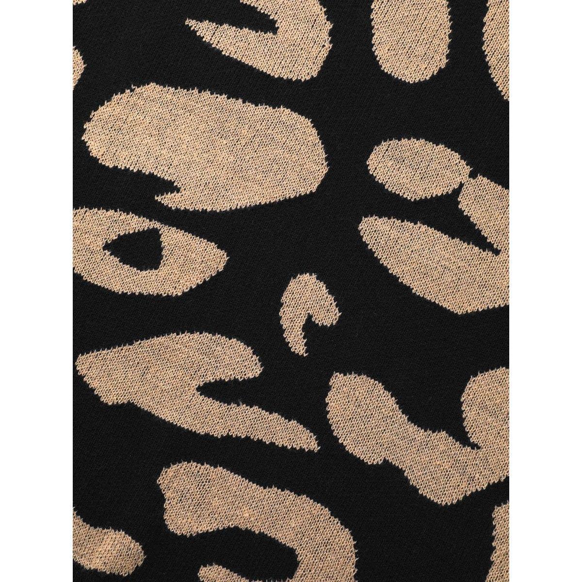 Plus Size Leopard Print Drop Shoulder Sleeve Pullover Black Women Casual Loose Long Sleeve Round Neck Everyday Pullovers BloomChic 28/5X Product Image