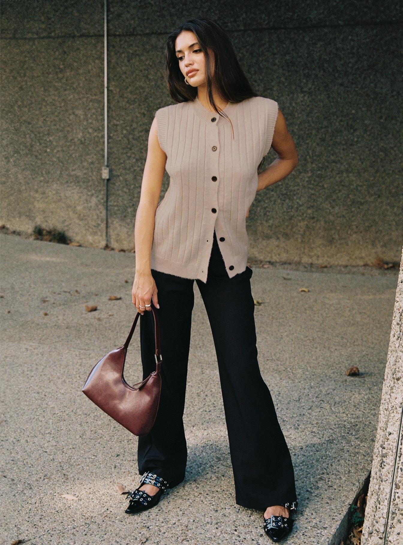 Brookvale Button Up Knit Vest Beige Product Image