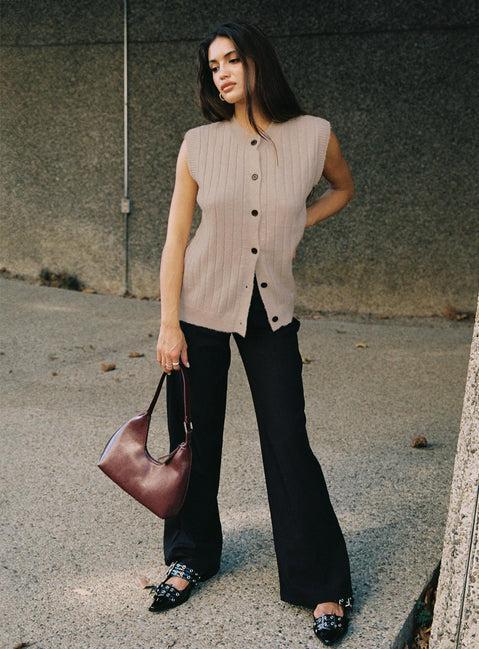 Brookvale Button Up Knit Vest Beige Product Image