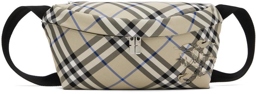 BURBERRY Beige Check Belt Bag In Lichen Product Image