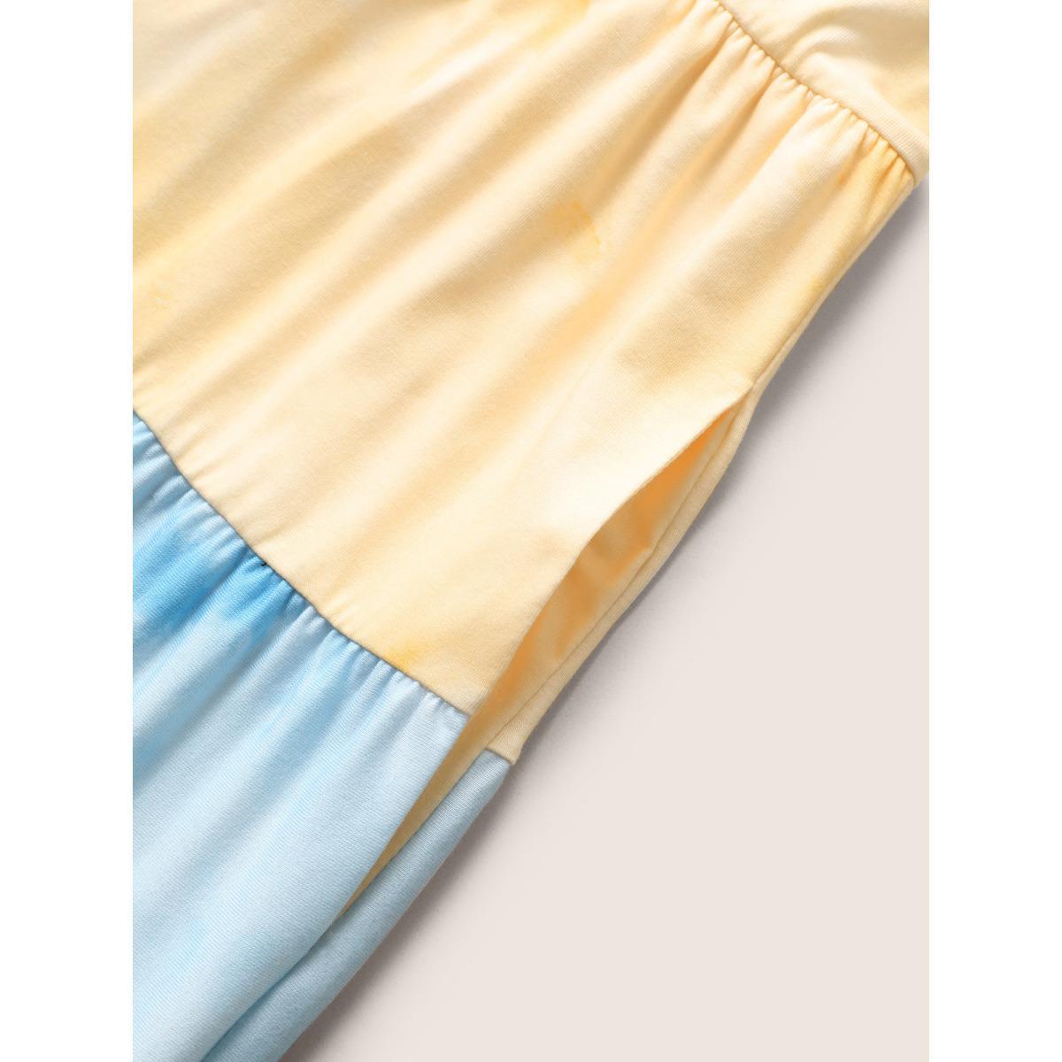 Plus Size Tie Dye Contrast Ruffle Layered Hem Dress Multicolor Women Casual Gathered Non Sleeveless Curvy Midi Dress BloomChic 28/5X Product Image