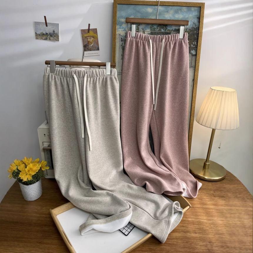 Drawstring Waist Plain Wide Leg Pants Product Image