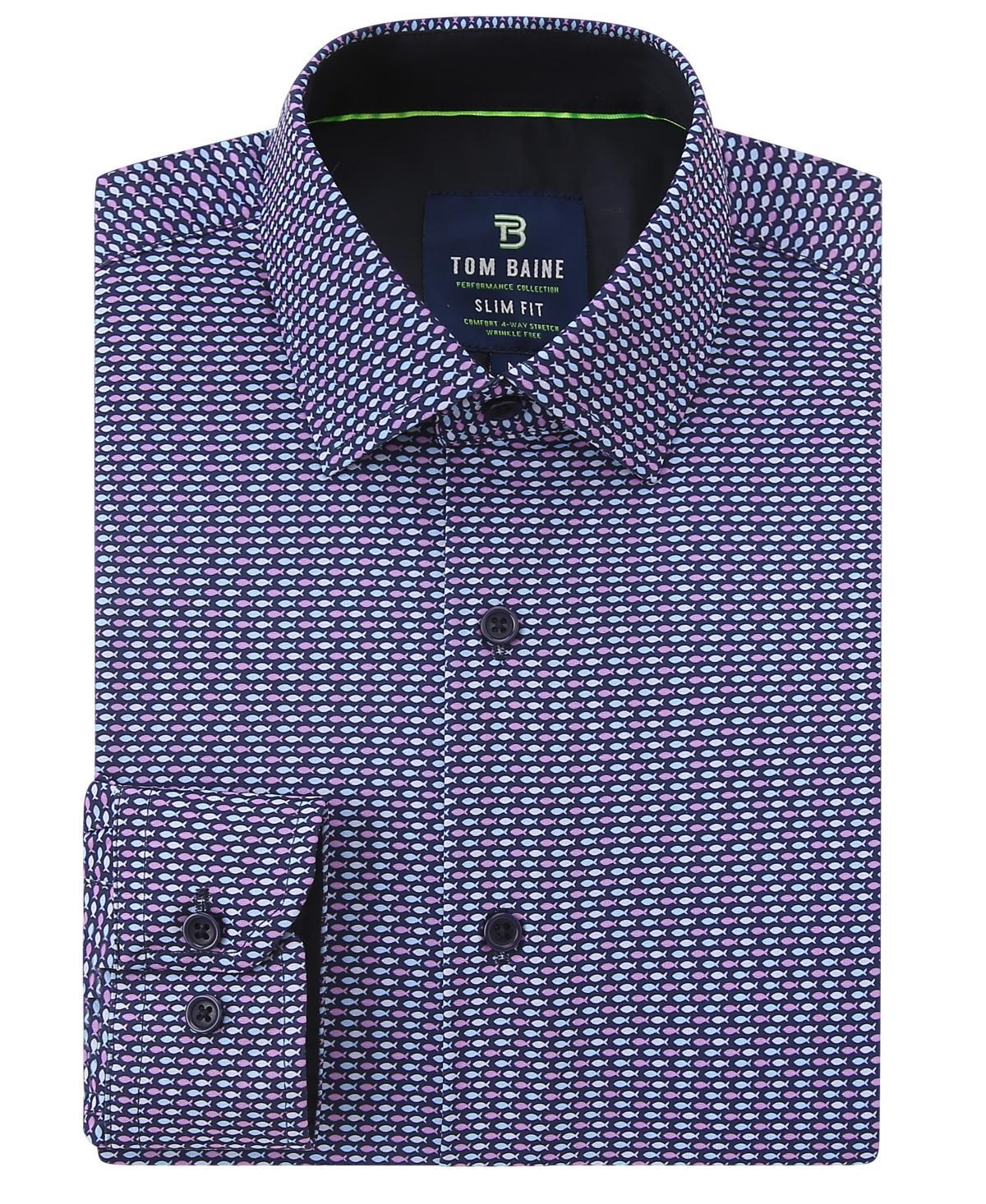 Tom Baine Mens Slim Fit Performance Long Sleeve Printed Dress Shirt Product Image