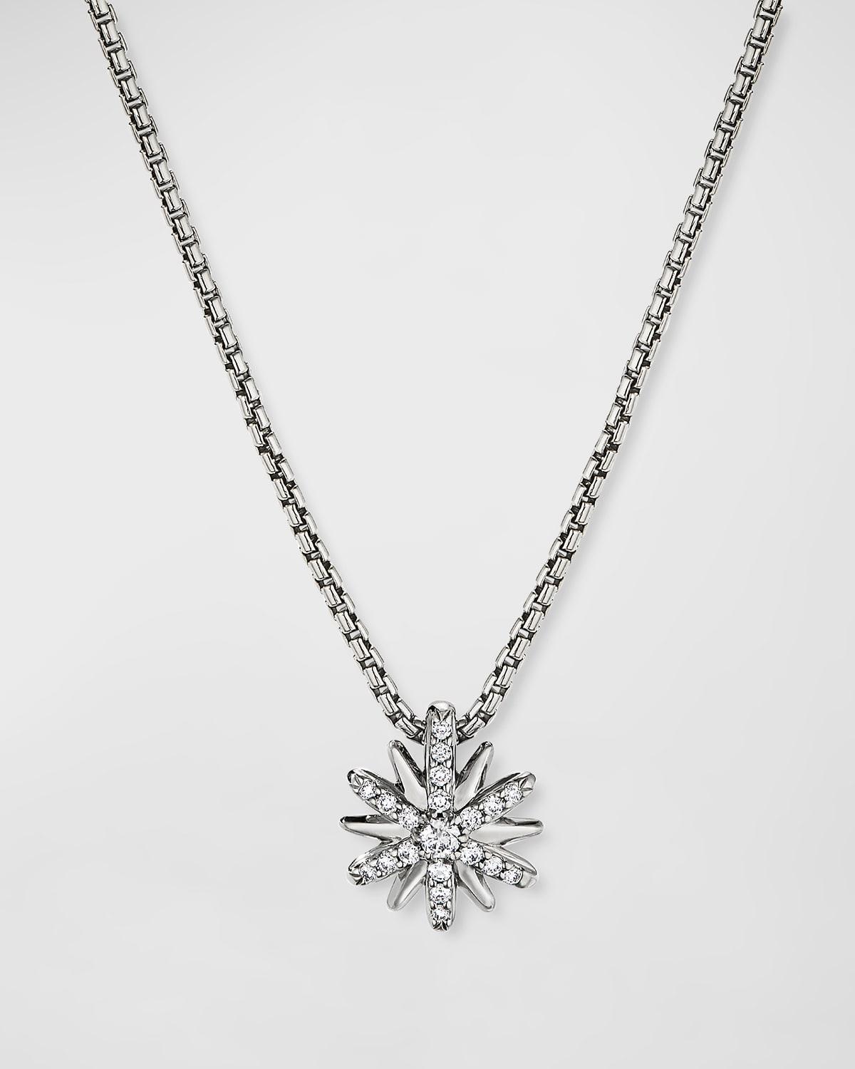 Womens Petite Starburst Pendant Necklace in Sterling Silver with Diamonds, 10.5mm Product Image