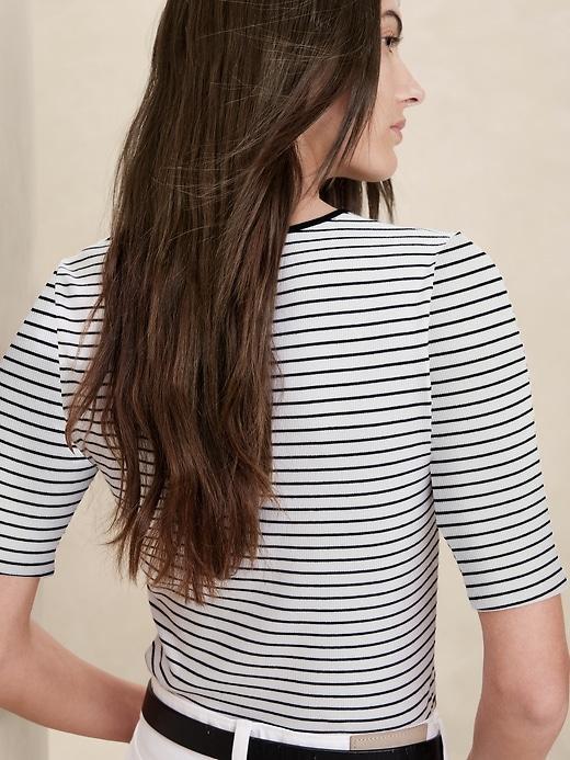 Ribbed Elbow-Sleeve T-Shirt Product Image