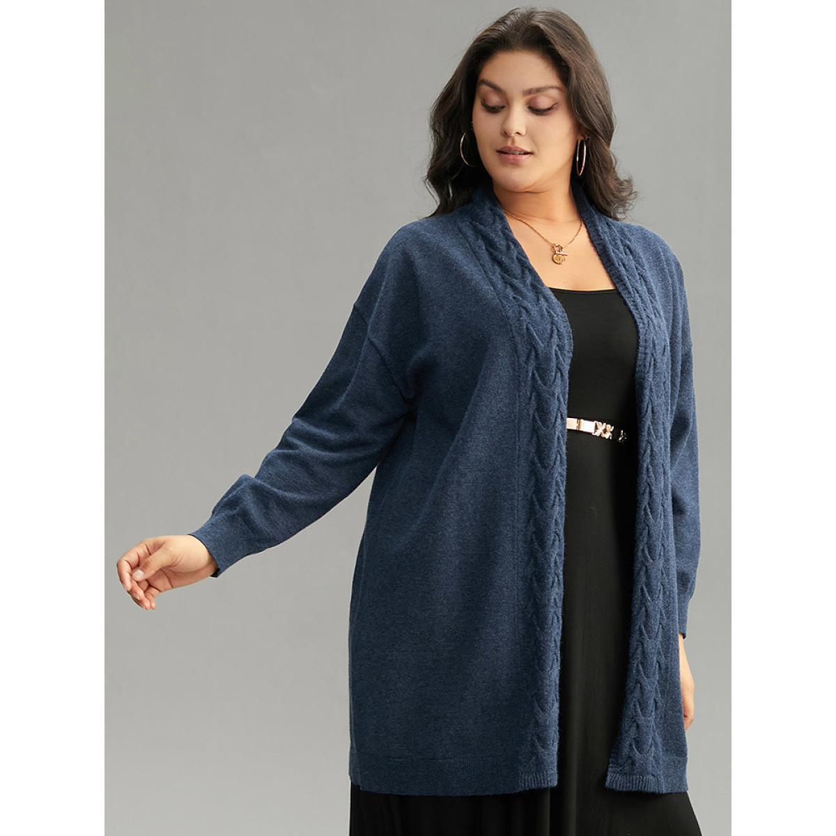 Plus Size Supersoft Essentials Solid Cable Knit Cardigan Midnight Women Casual Loose Long Sleeve Dailywear Cardigans BloomChic 26/4X Product Image