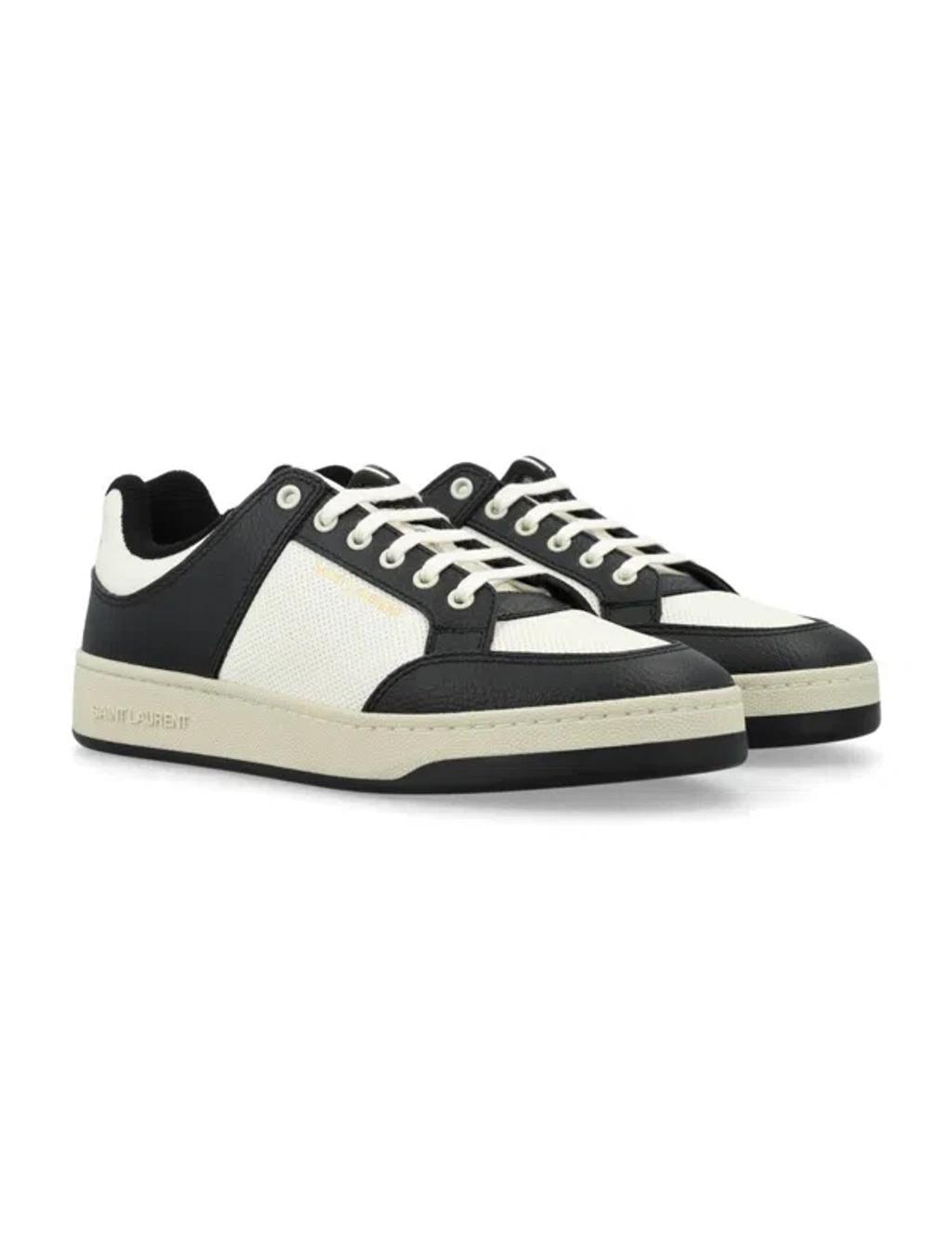 SAINT LAURENT Sl 61 Logo-embossed Leather Low-top Trainers In White Black Product Image
