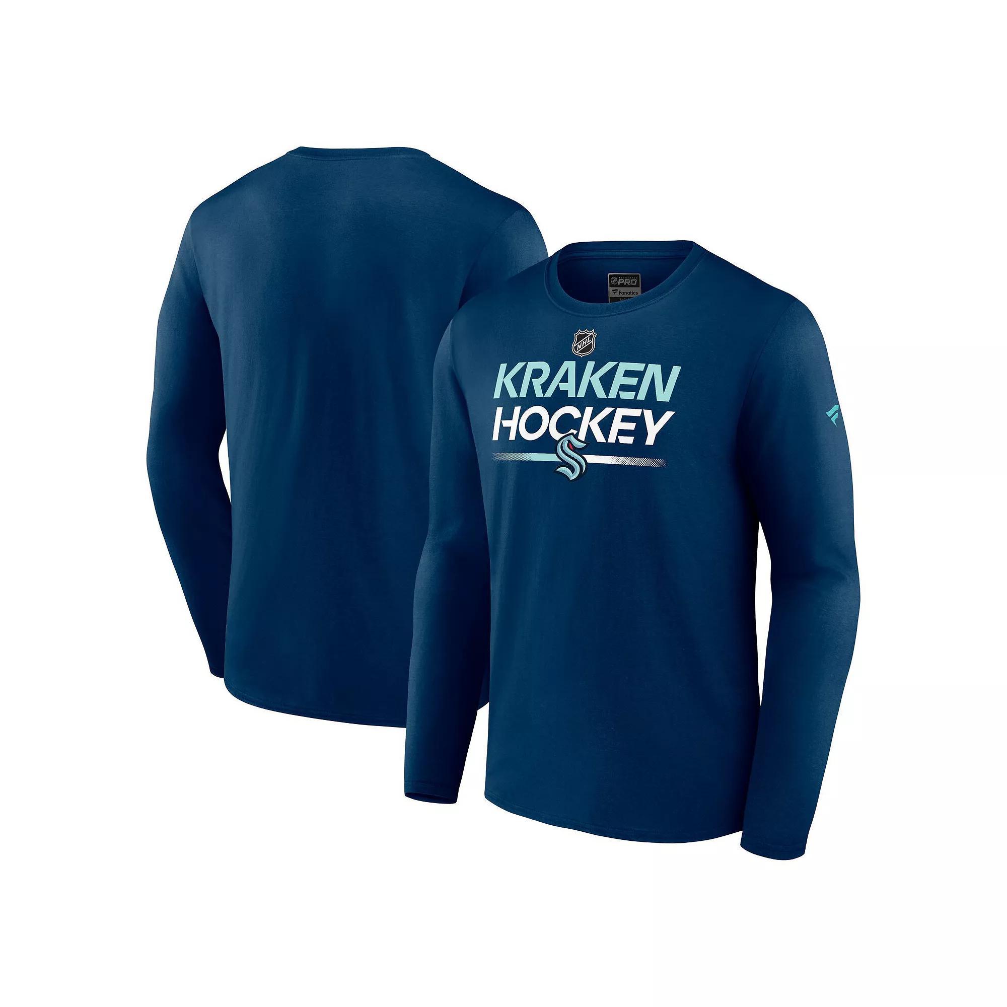 Men's Fanatics Branded  Navy Seattle Kraken Authentic Pro Primary Long Sleeve T-Shirt, Size: Large, Krk Blue Product Image