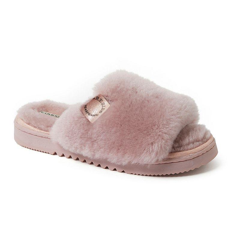 Fireside by Dearfoams Cairns Genuine Shearling Women's Slide Slippers with Metallic Suede Trim, Size: 8, Natural Product Image