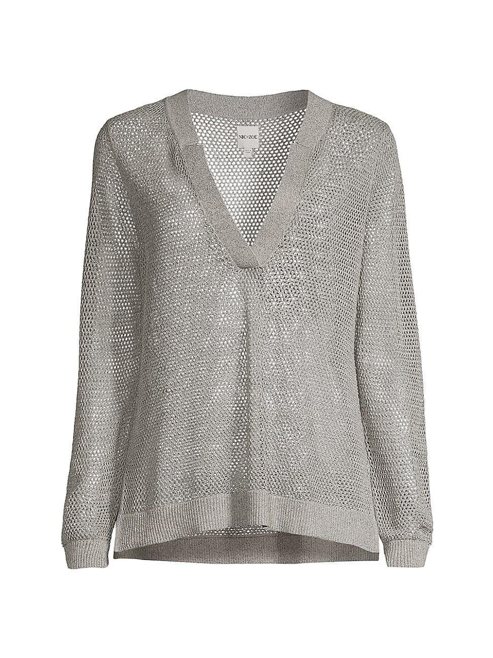 NIC+ZOE Mesh Stitch Sweater (Tarragon) Women's Clothing Product Image