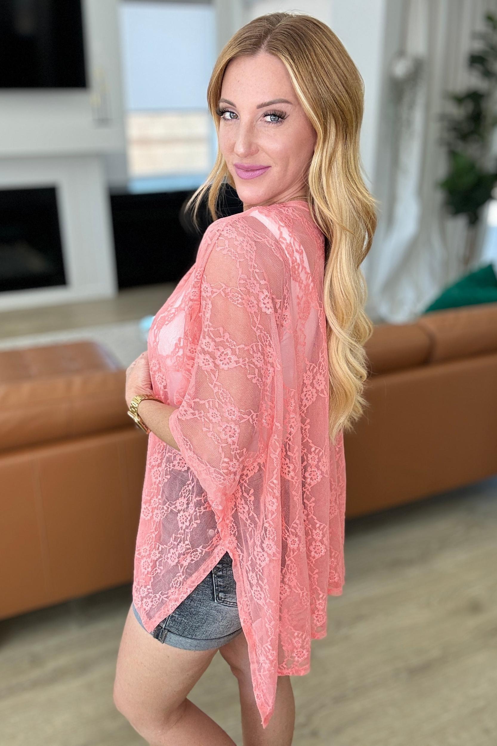 Good Days Ahead Lace Kimono In Teal Product Image