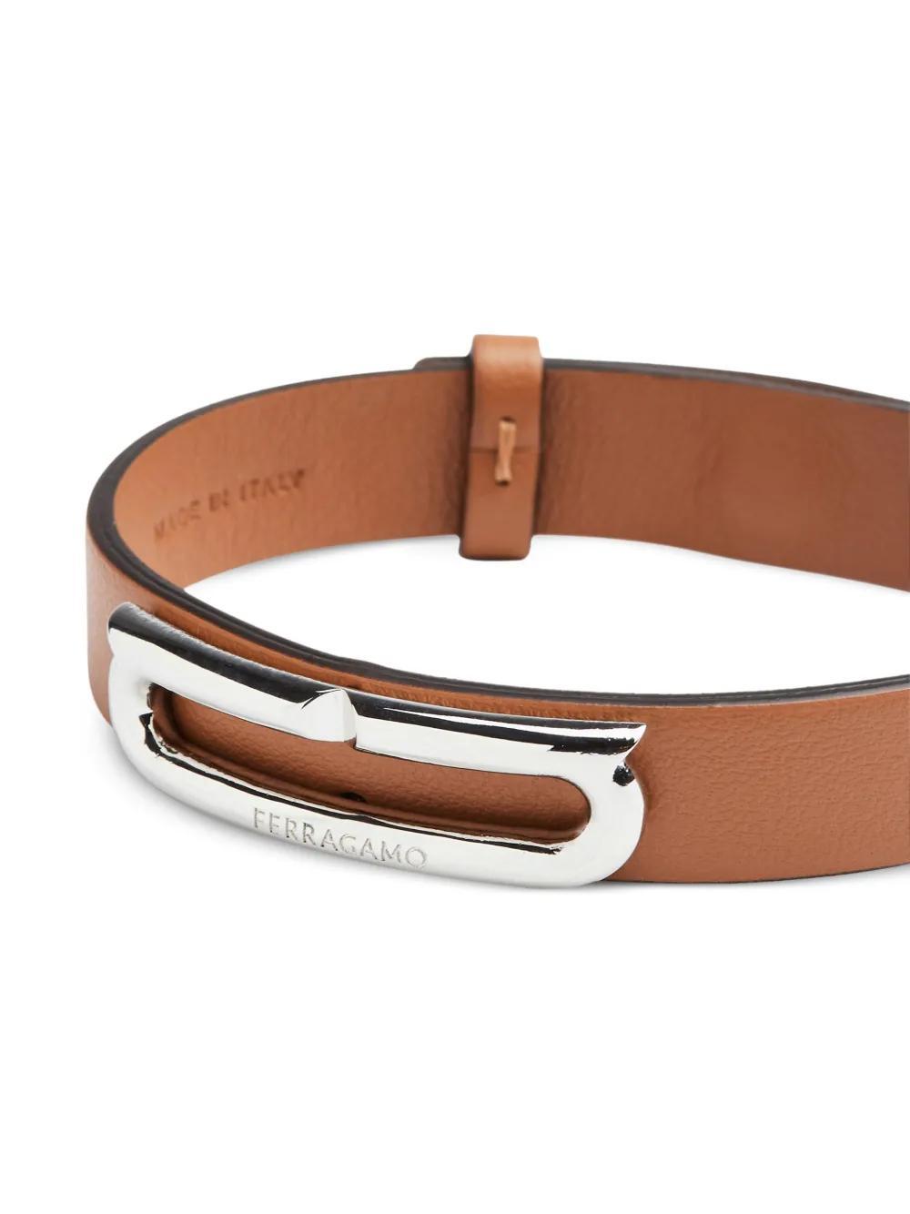 FERRAGAMO Gancio Ellipse Leather Bracelet In Brown Product Image