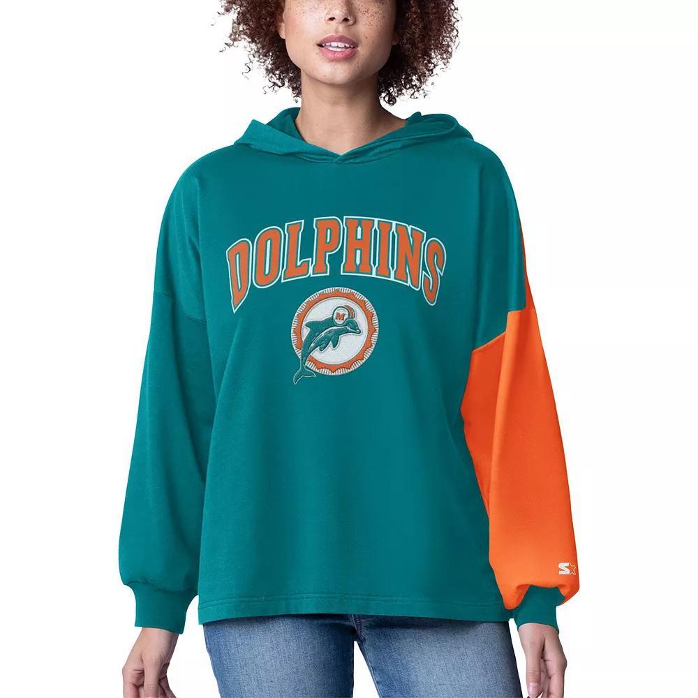 Women's Starter Aqua Miami Dolphins Power Move Long Sleeve Pullover Hoodie, Size: Large, Turquoise A Product Image