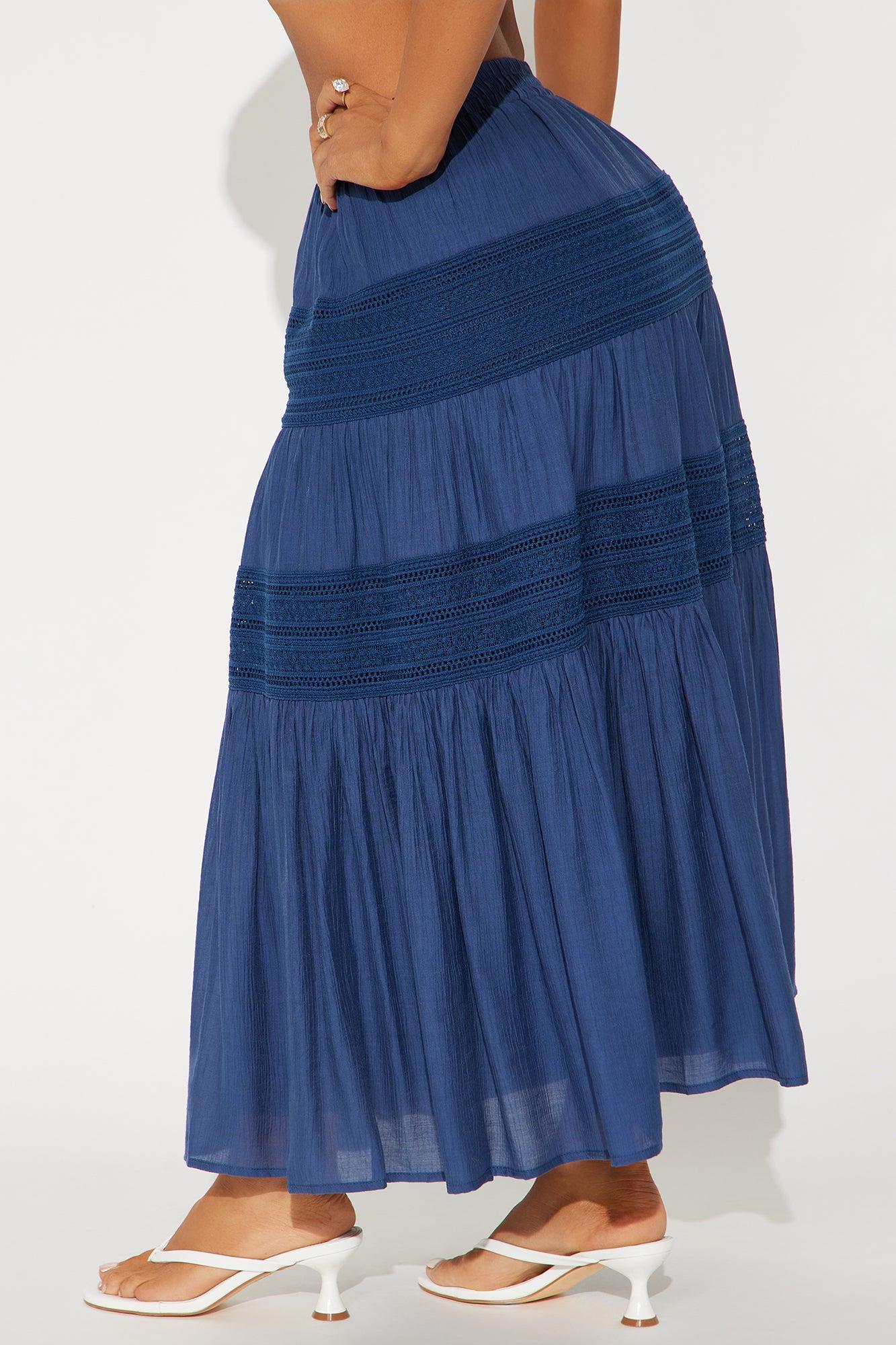 Vivienne Tiered Gauze Midi Skirt - Navy Product Image