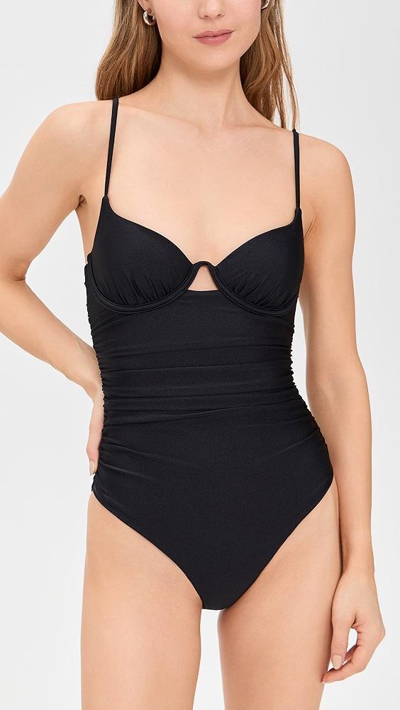 SIMKHAI Laine Draped Satin Swimwear Ruched Cup Underwire Swimsuit | Shopbop Product Image