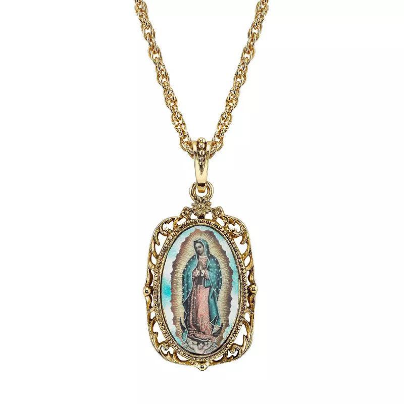 Symbols of Faith Gold Tone Our Lady of Guadalupe Pendant, Womens Multicolor Product Image
