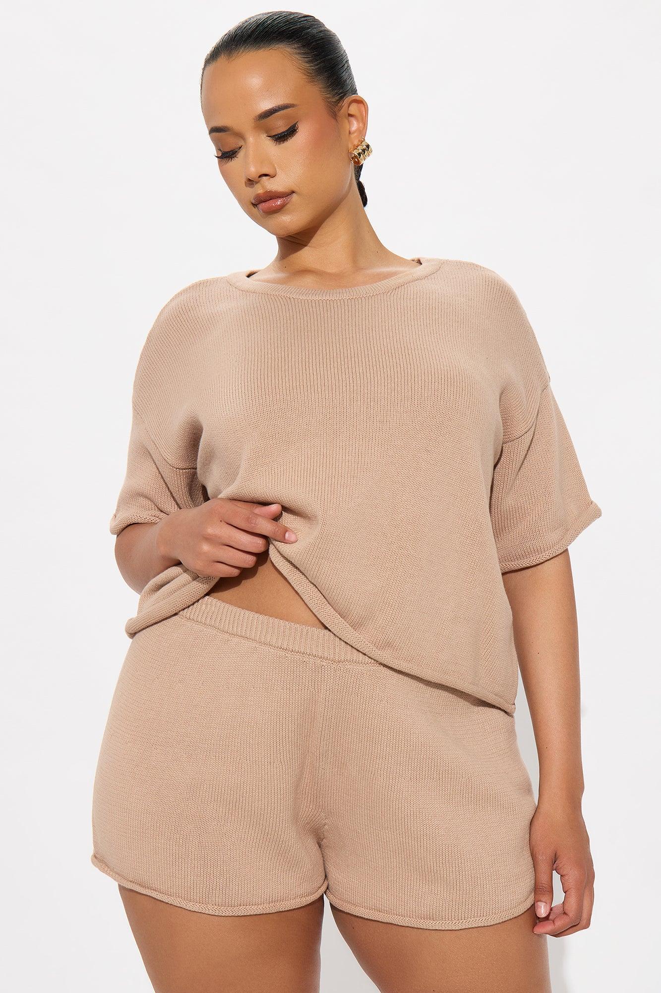 Alicia's Iconic Look Sweater Short Set - Taupe Product Image