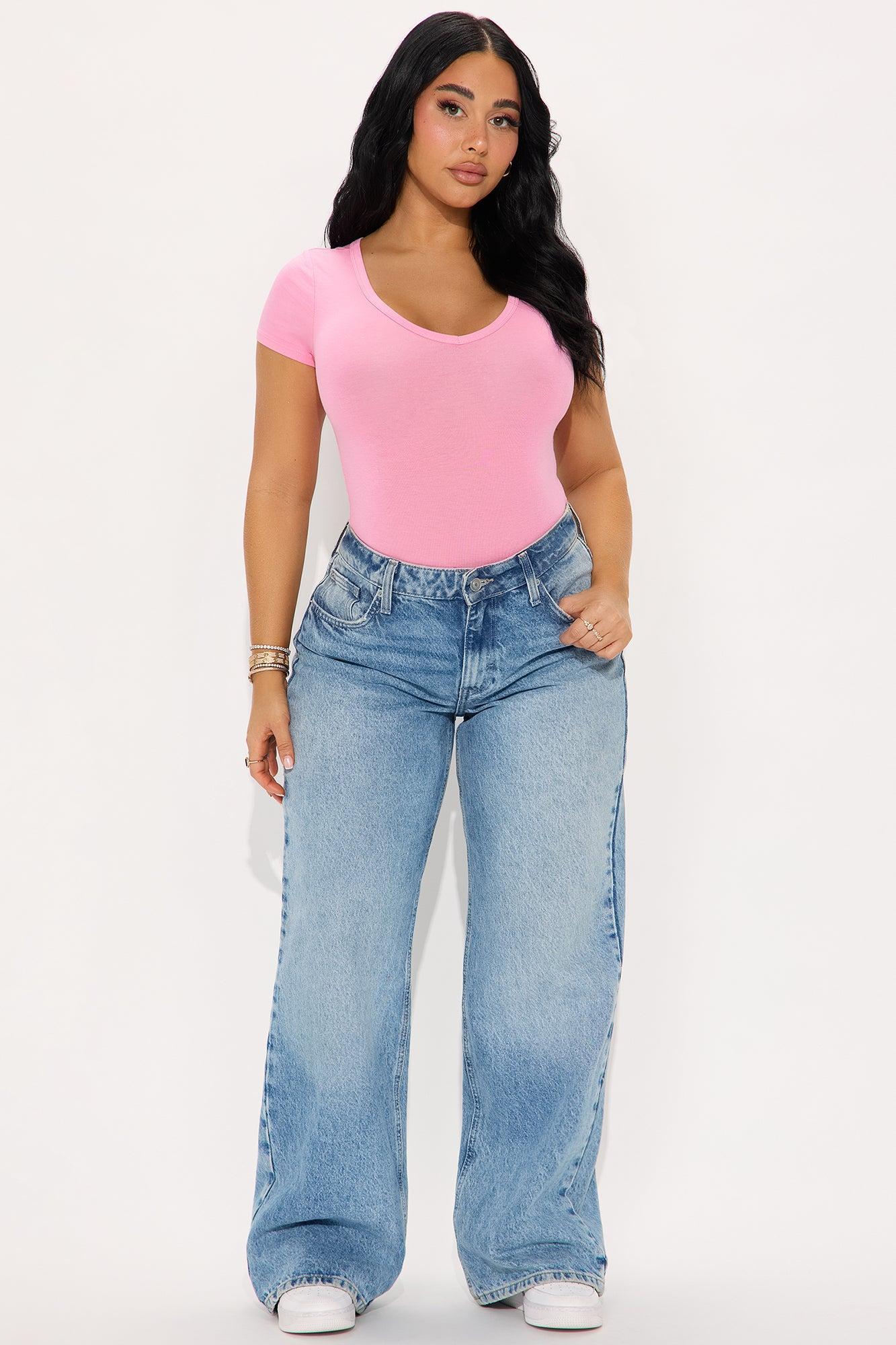 Nira V Neck Basic Bodysuit - Pink Product Image
