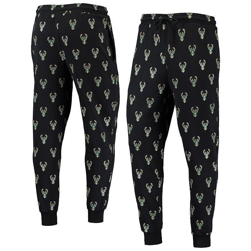 The Wild Collective Black Milwaukee Bucks Allover Logo Jogger Pants, Women's, Size: XL Product Image