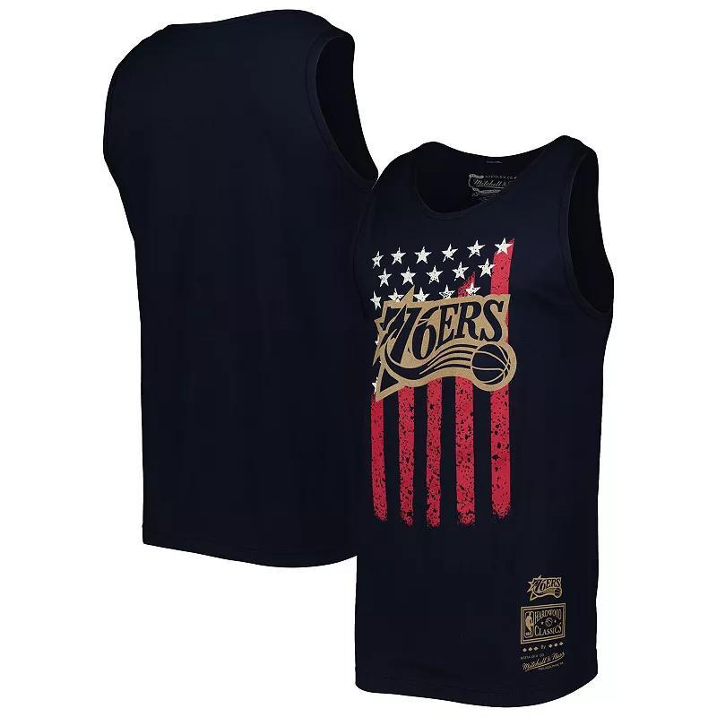 Men's Mitchell & Ness Navy Philadelphia 76ers Hardwood Classics Americana Stars and Stripes Tank Top, Size: XL, 76r Blue Product Image