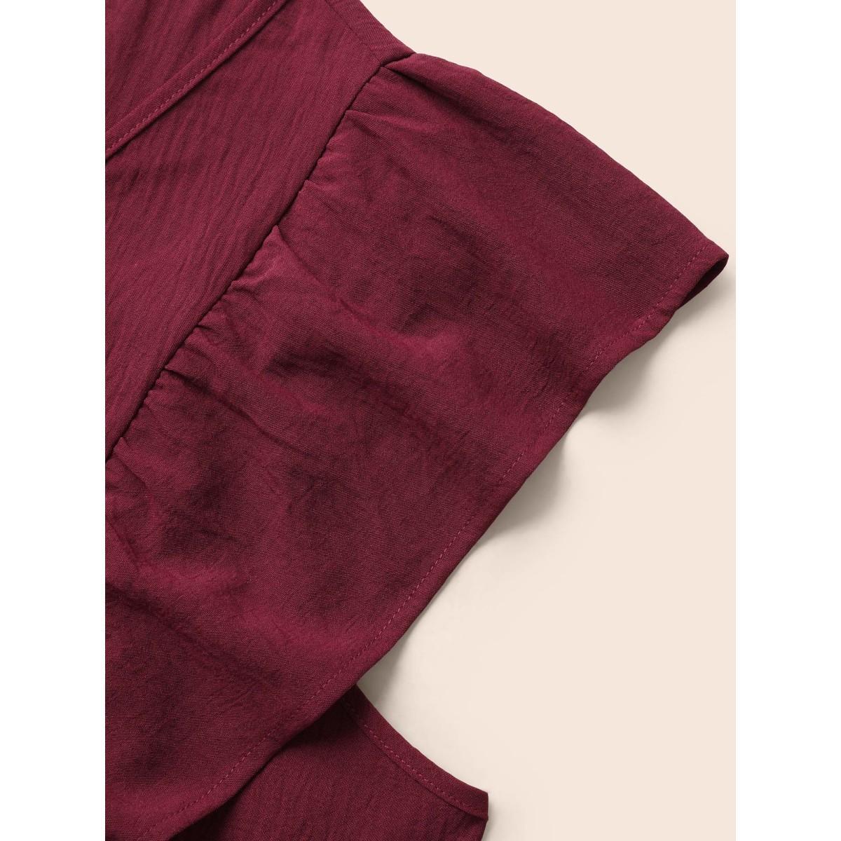 Plus Size Burgundy Solid Layered Hem Ruffle Cap Sleeve Blouse Women Elegant Cap Sleeve V-neck Everyday Blouses BloomChic 14-16/1X Product Image