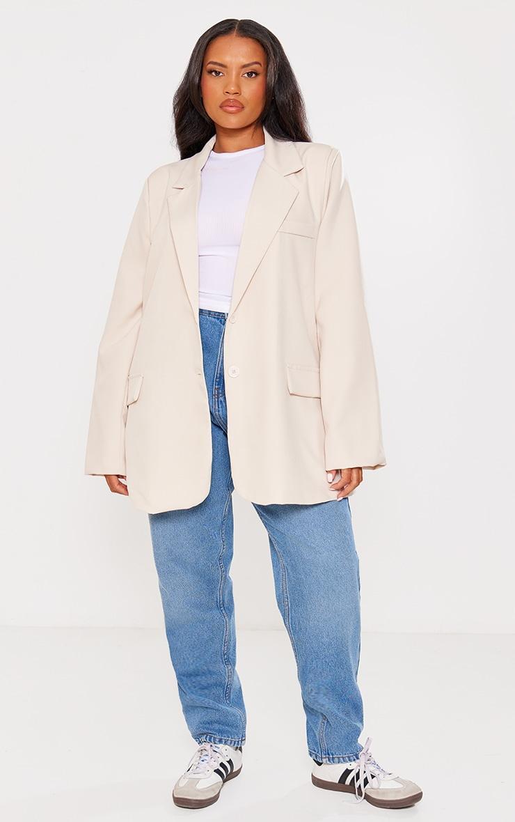 Plus Cream Oversized Structured Blazer Product Image