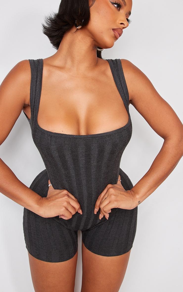 Shape Charcoal Knit Contrast Sleeveless Unitard Product Image