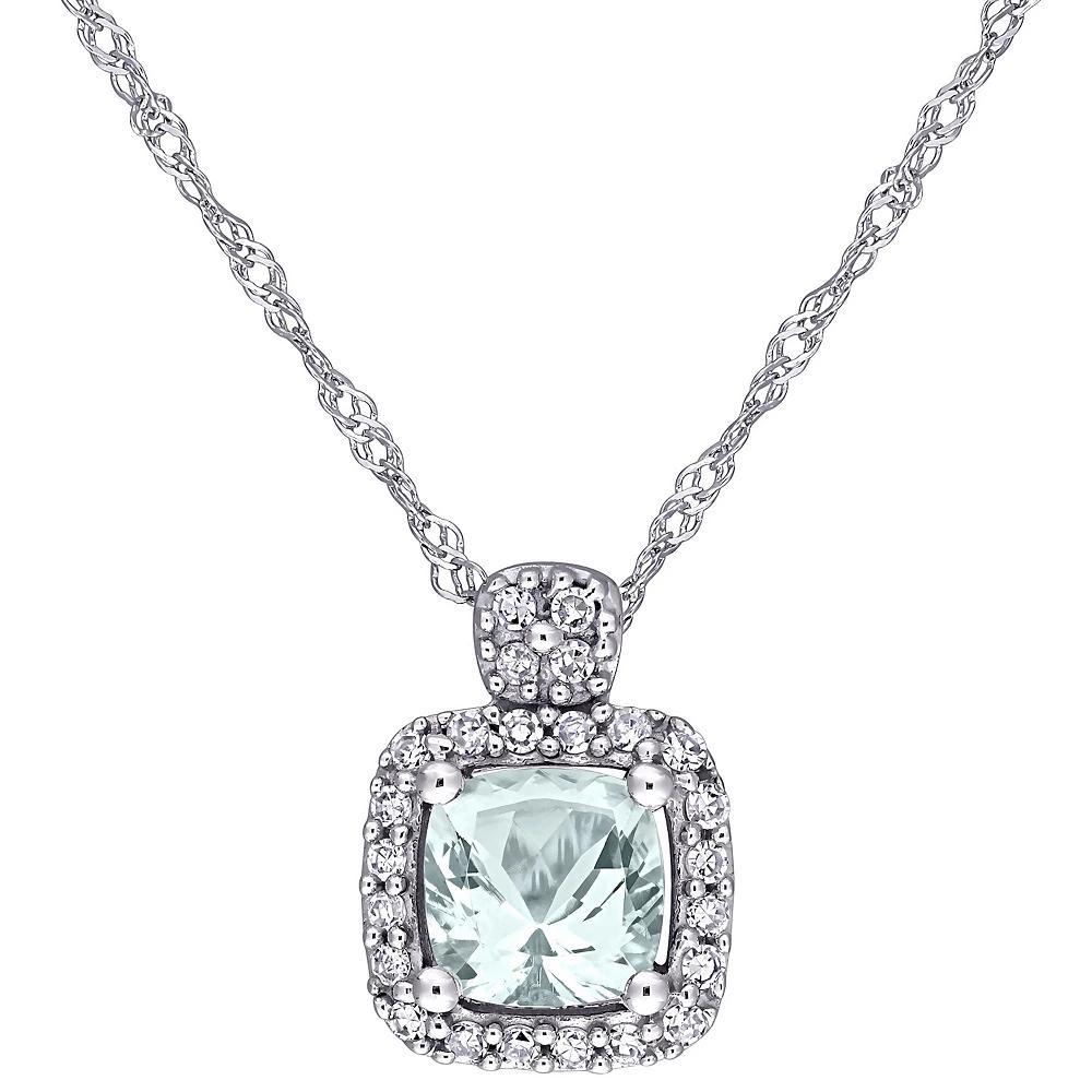 Stella Grace 10k White Gold Aquamarine & 1/10 Carat T.W. Diamond Pendant Necklace, Women's, Size: 17" Product Image