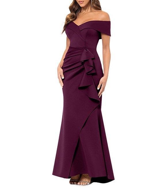 Xscape Stretch Off-the-Shoulder Short Sleeve Mermaid Gown with Ruffle Product Image