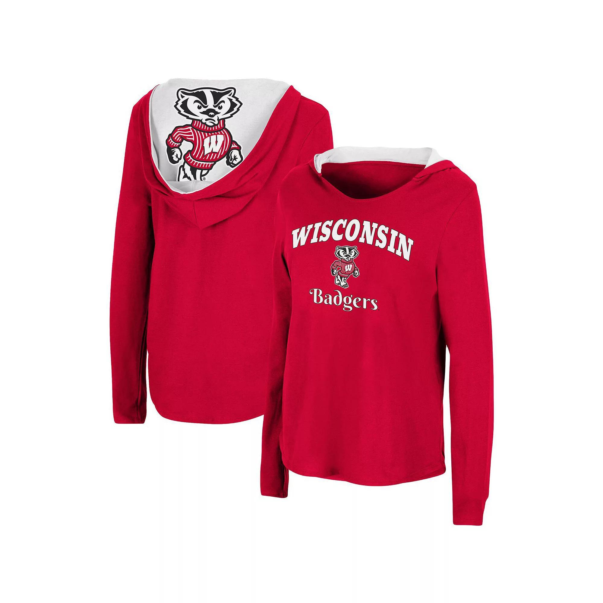 Women's Colosseum Red Wisconsin Badgers Catalina Hoodie Long Sleeve T-Shirt, Size: Small Product Image