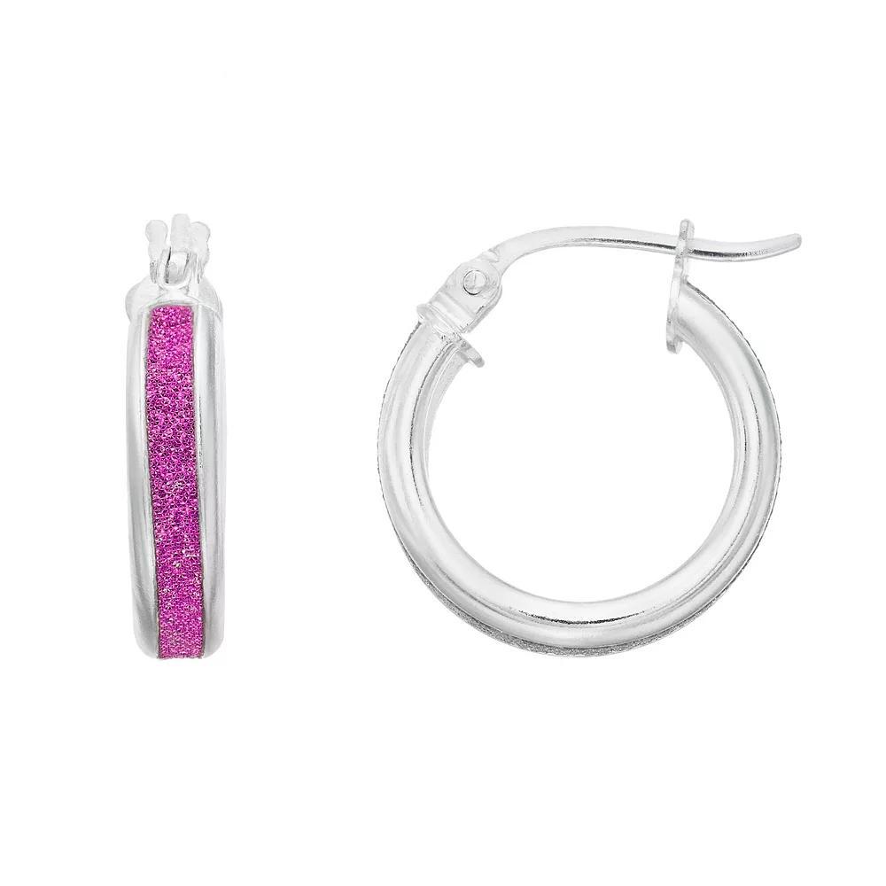 Aleure Precioso Sterling Silver Glitter Bar Hoop Earrings, Women's, Sterling Silver Pink Product Image