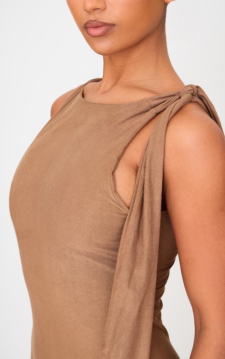 Camel Faux Suede Knot Drape Bodycon Dress Product Image