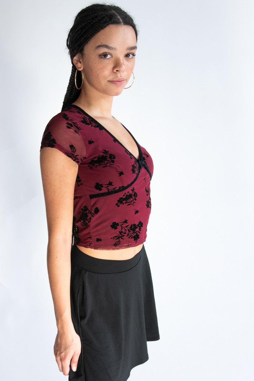 Velvet Floral Mesh Top Product Image