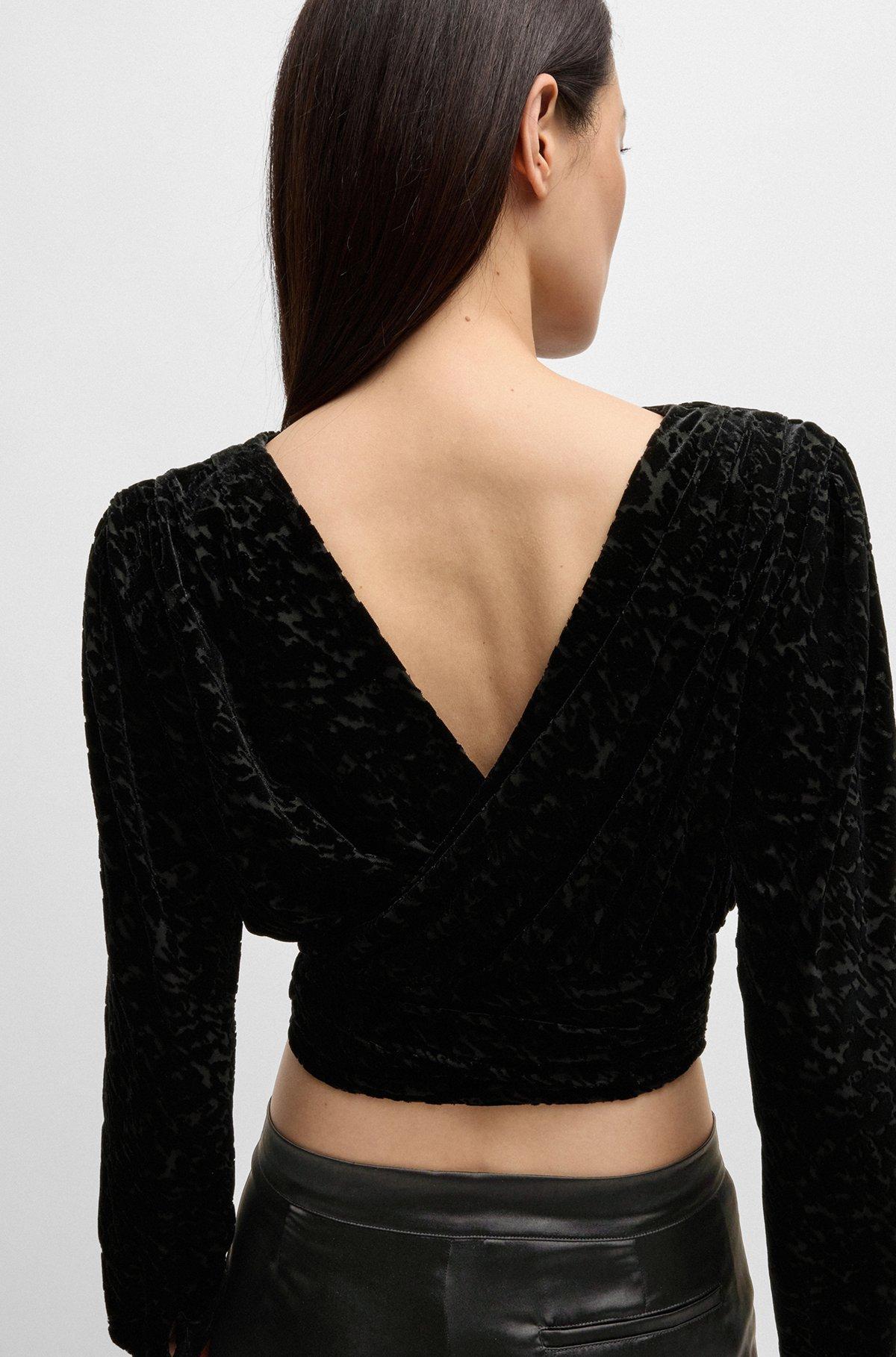 BOSS - Wrap top in devoré burnout jersey - Black Product Image