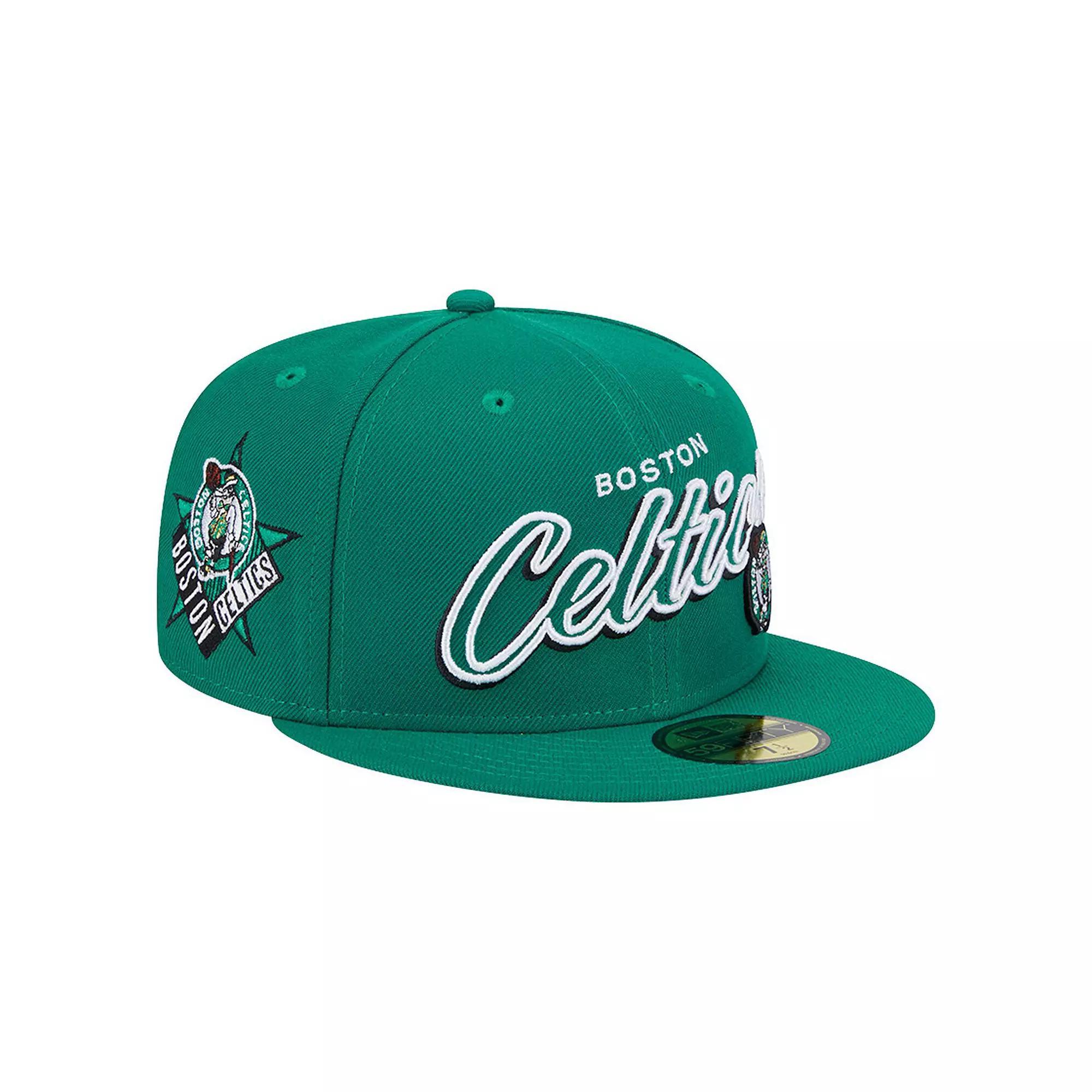 Men's New Era Kelly Green Boston Celtics Sport Night Script Sided 59FIFTY Fitted Hat, Size: 7 1/2 Product Image