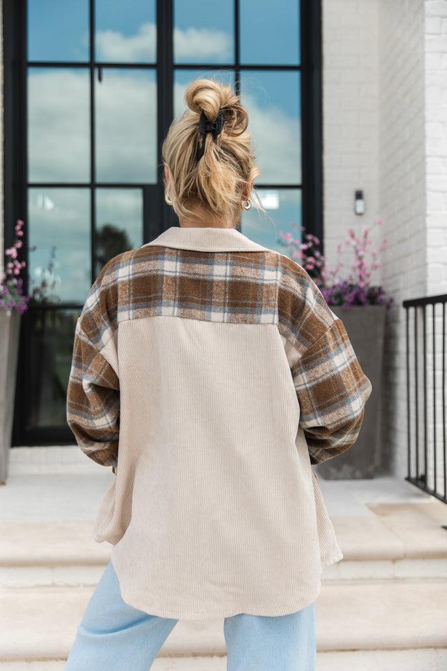 Talking My Language Beige and Brown Plaid Sleeve Shacket FINAL SALE Product Image