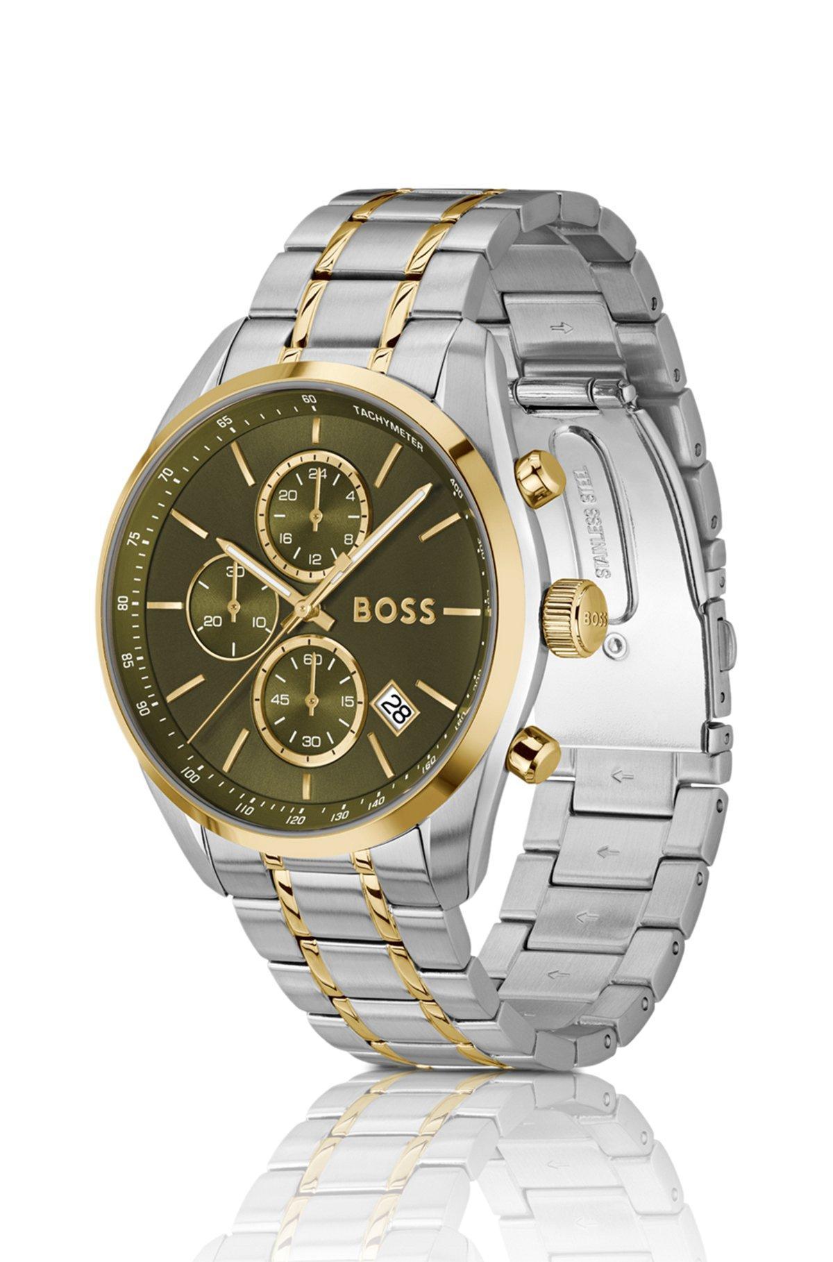 BOSS - Two-tone chronograph watch with olive dial Product Image