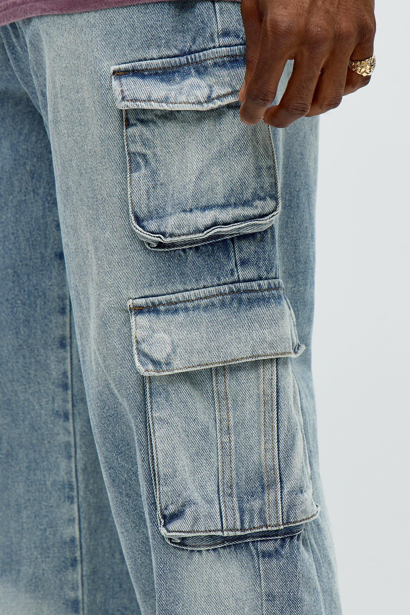 Straight Binded Cargo Jeans - Light Blue Wash Product Image