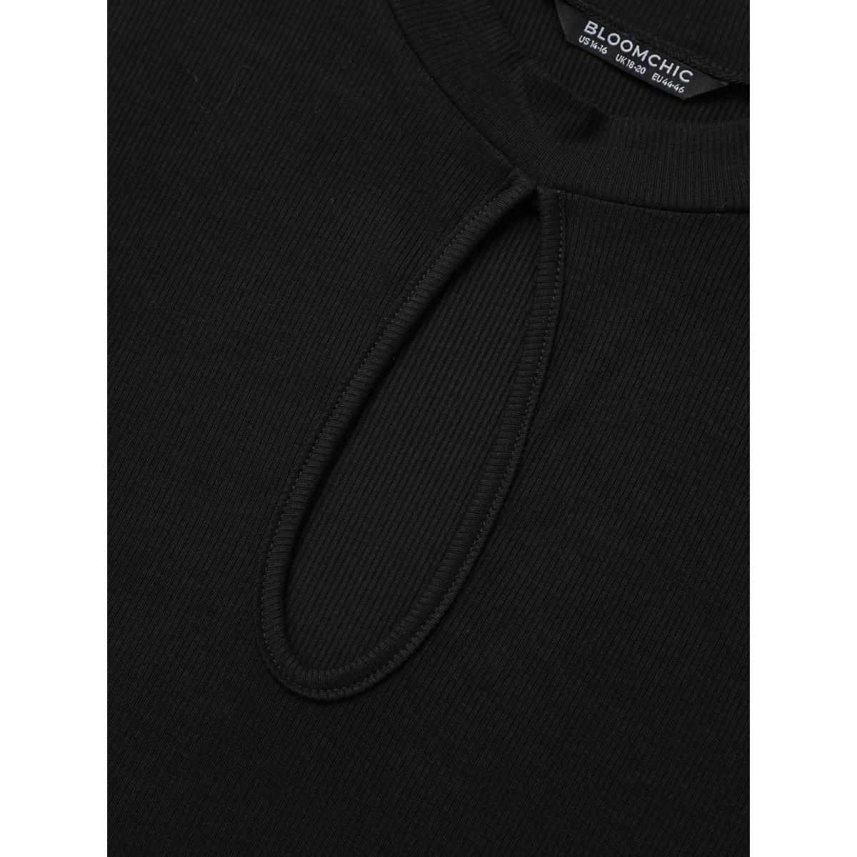 Plus Size Supersoft Essentials Cut Out Rib Knit Skinny T-shirt Black Women Office Plain Plain Keyhole Cut-Out Skinny Dailywear T-shirts BloomChic 12/L Product Image
