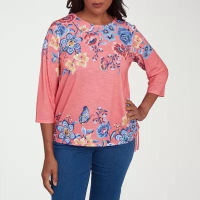 Alfred Dunner Free Spirit Womens Crew Neck 3/4 Sleeve T-Shirt Product Image