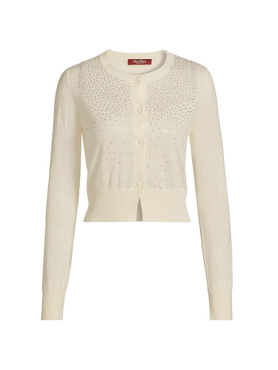 Womens Gerusia Embellished Silk-Wool Crewneck Cardigan Product Image