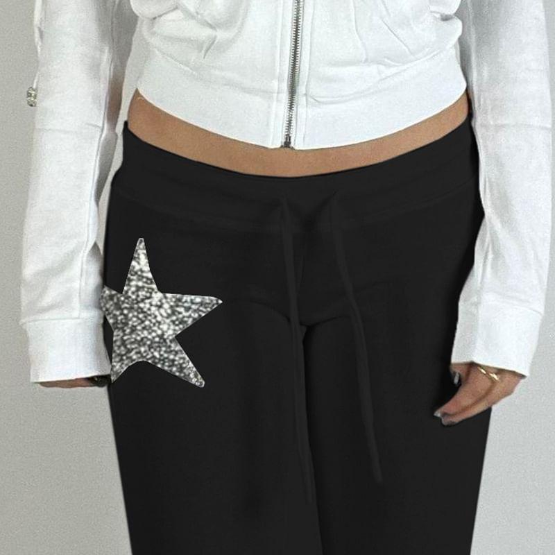 Mid Waist Glitter Star Flared Sweatpants Product Image