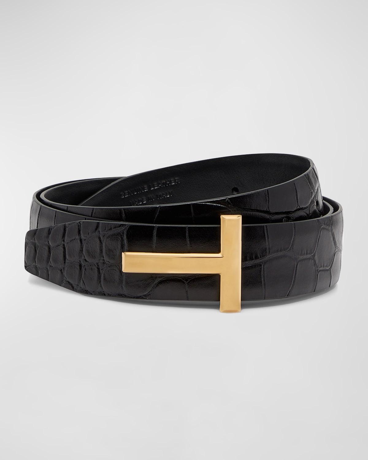 T Buckle Croc-Embossed Patent Belt Product Image