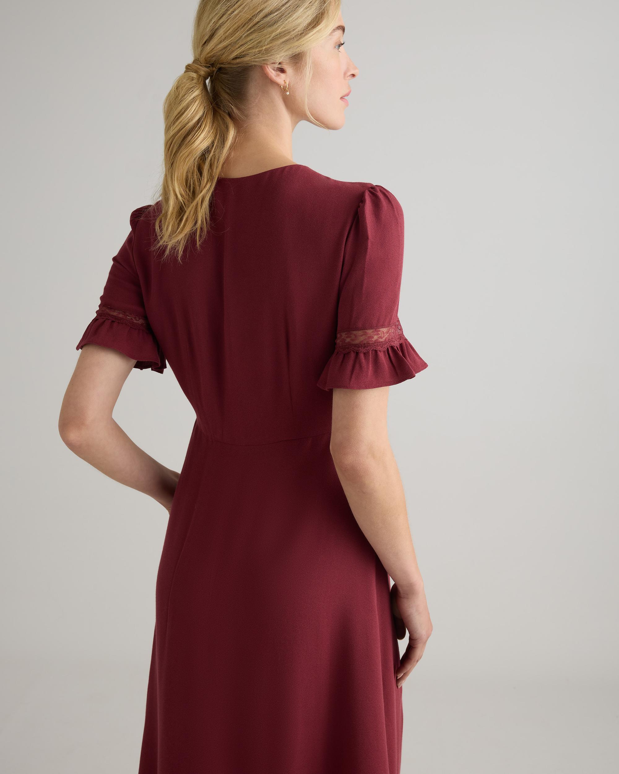 Quince | Women's Lightweight Crepe Lace Inset Midi Dress Viscose Product Image