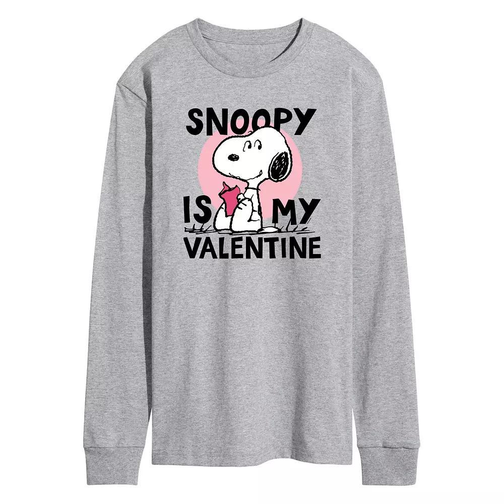 Mens Peanuts Snoopy Is My Valentine Long Sleeve Graphic Tee Grey Gray Product Image